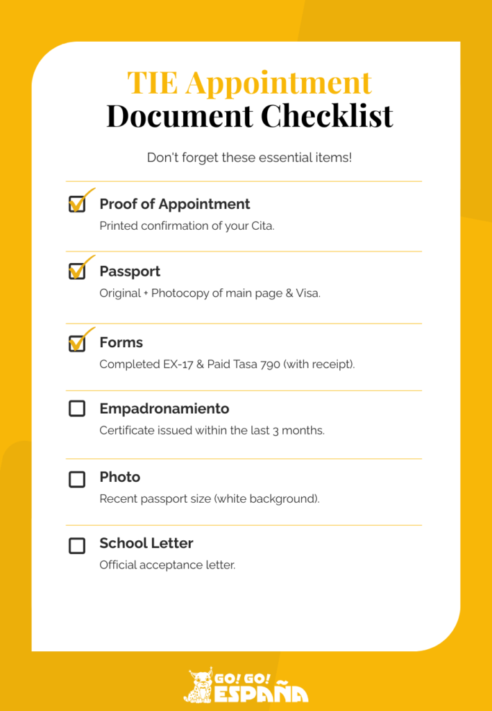 Document Checklist for the TIE Appointment