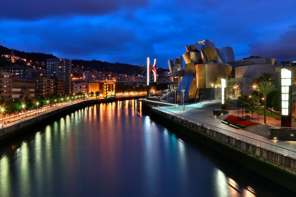 The seaport of Bilbao in the province of Biscay in northern Spain.