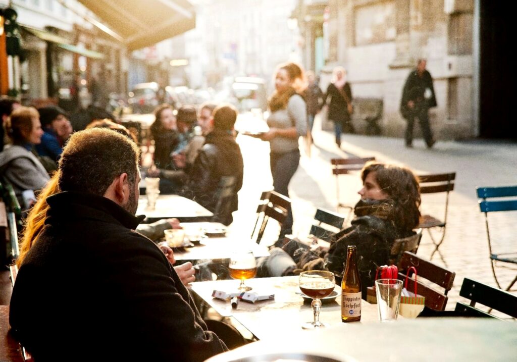 Photo of group having tapas in Spain.
