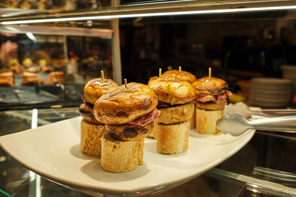 Photo of Spanish tapas pintxos of the Basque country in San Sebastian.
