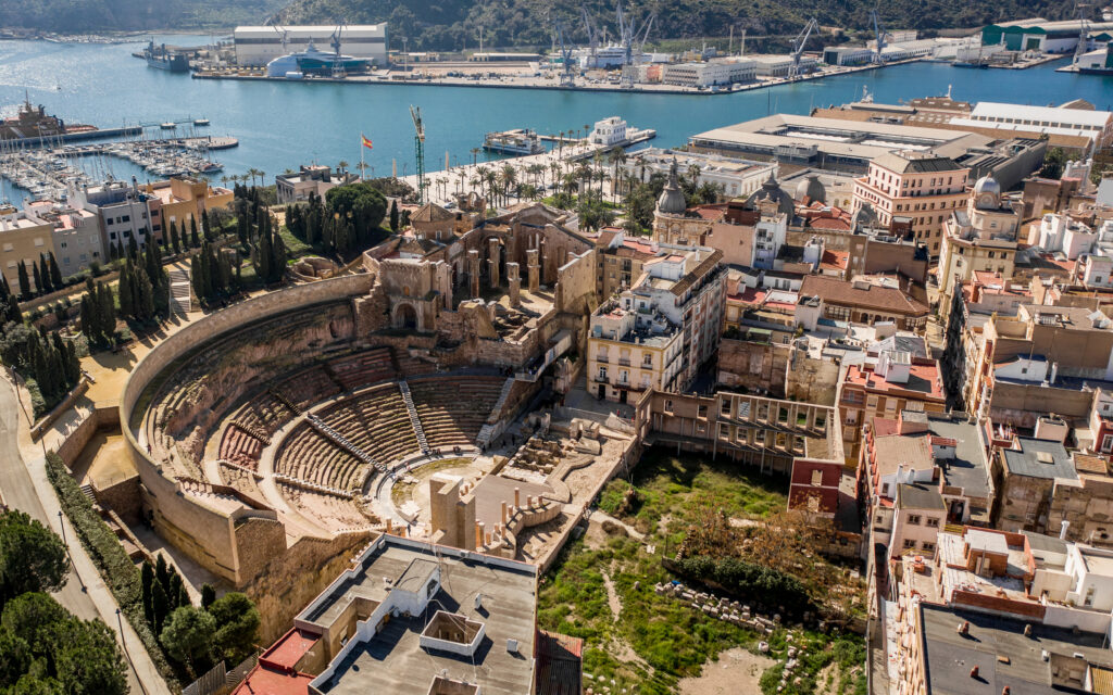 Photo aerial view of Roman Theatre in Cartagena.